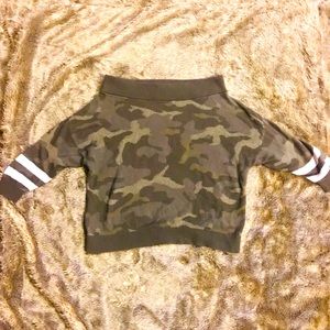 Express off the shoulder camo sweater